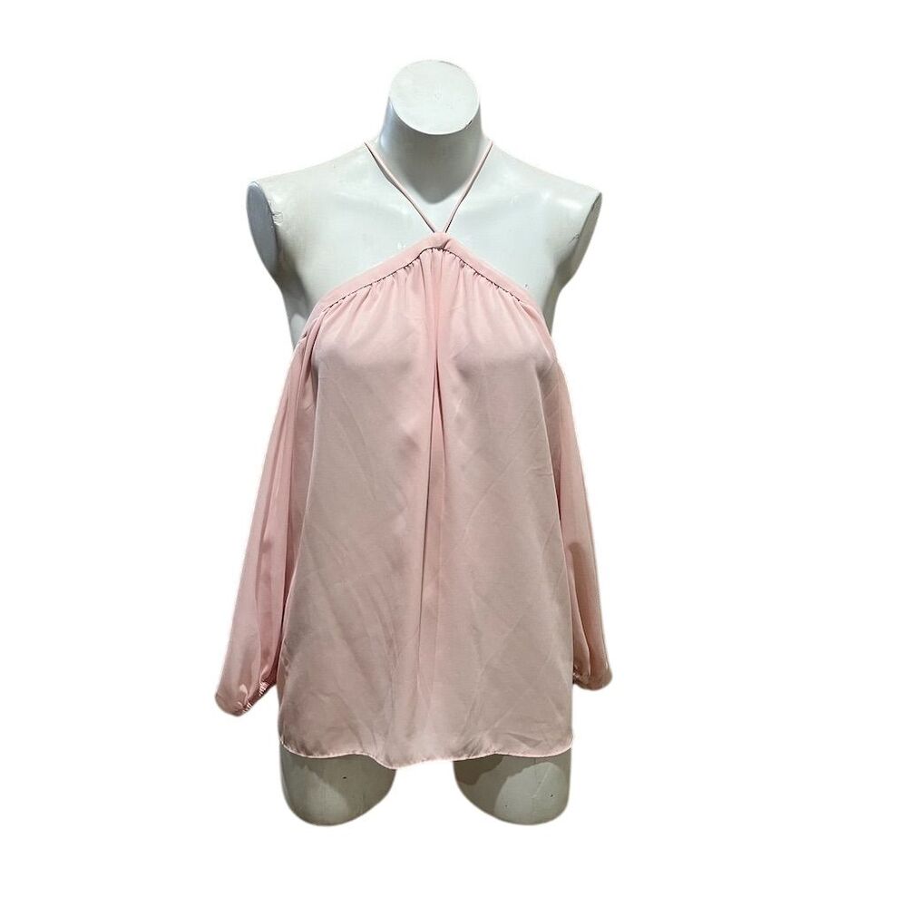 1.STATE Women's Halter Neck Blouse Pink Size M Casual Spring Top